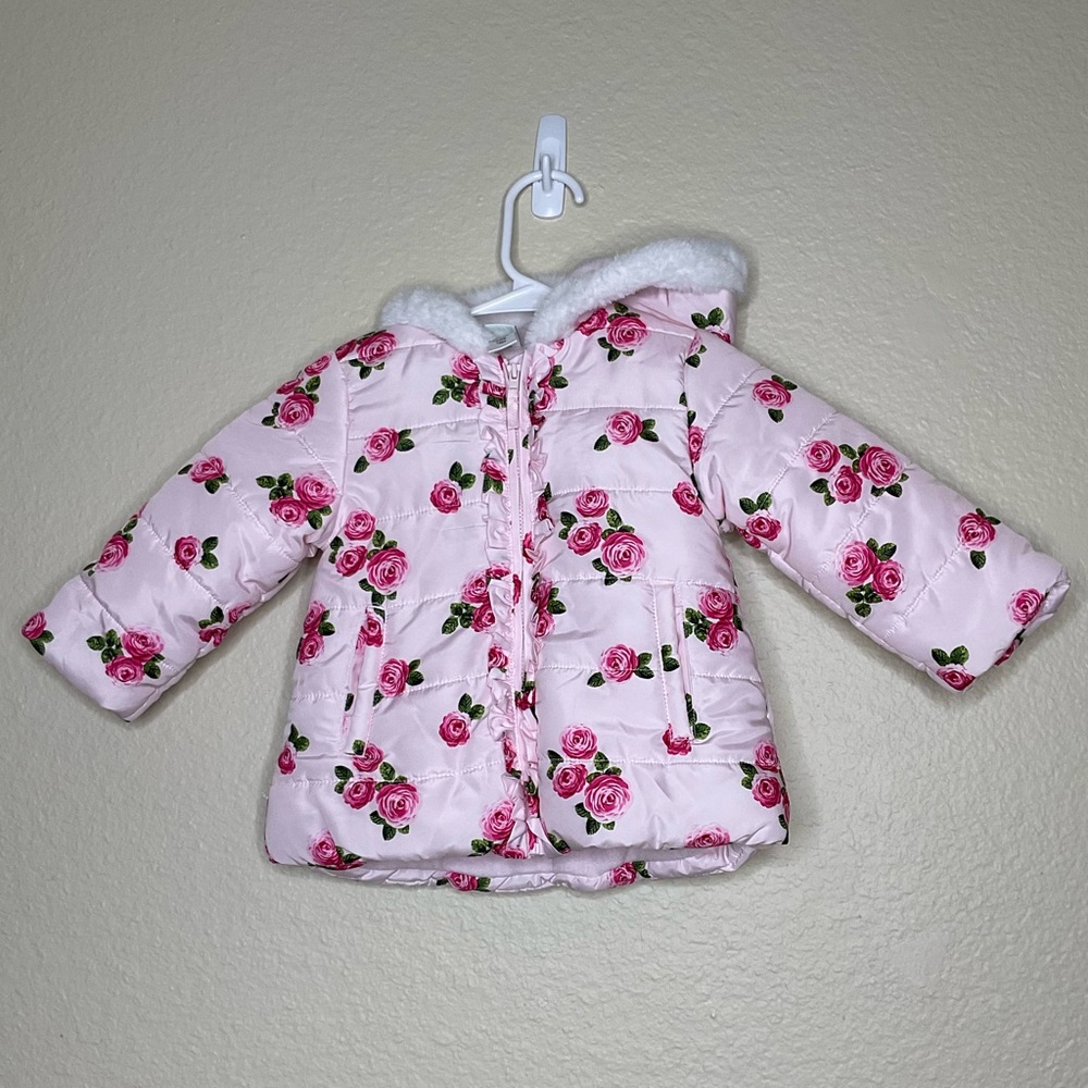 Little Me Pink Zip-Up Hooded Puffer Size 18M